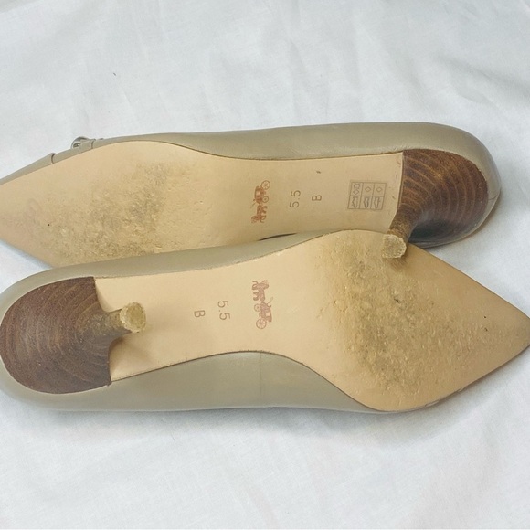 Coach Beige Leather Heels with Silver name plates - Picture 7 of 10